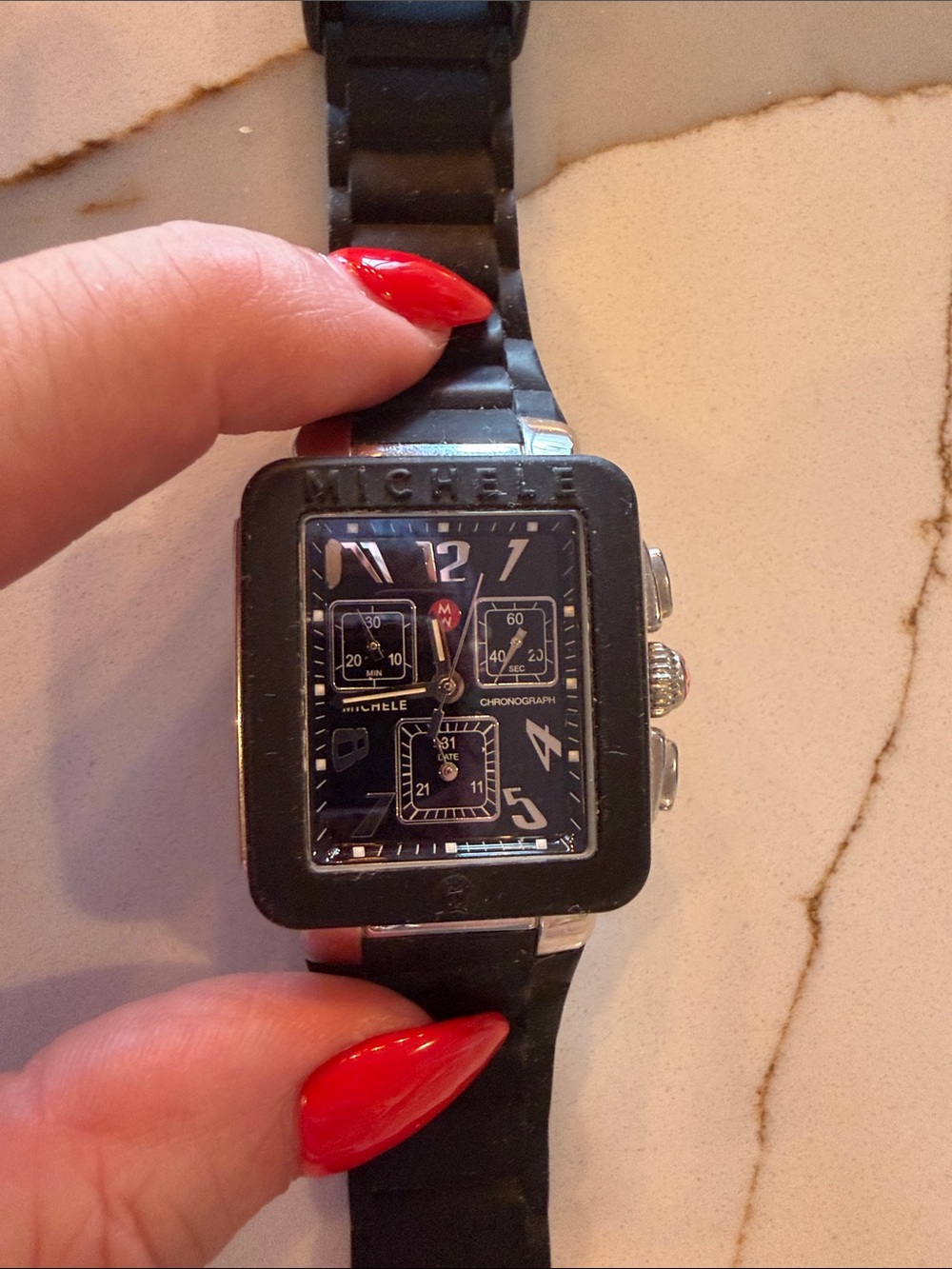 Black Silicone Square Dial Women's Watch MICHELE - Picture 3 of 3
